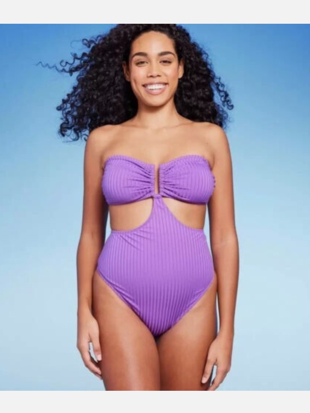 Shade & Shore Purple Ribbed One Piece Cut-Out Bathing Suit